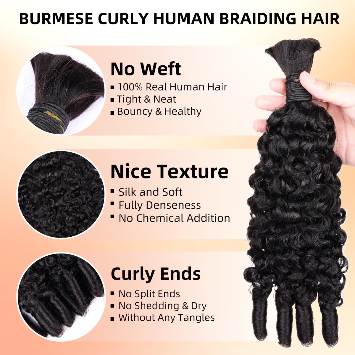 15A人毛ブレイズヘア、ボヘミアンブレイズ用、ビルマ風カーリ - Hair Care Indian のレビューと価格