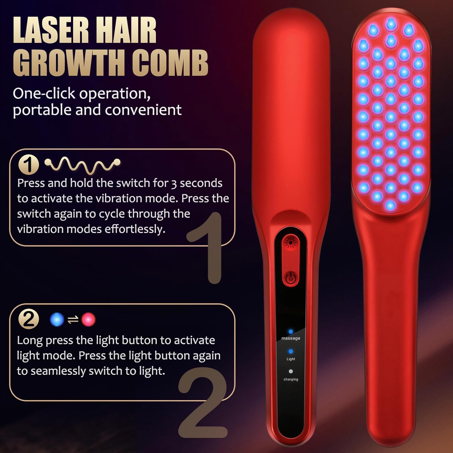 レーザー育毛コーム、赤色光育毛トリートメント、男女兼用 - Hair Care Basic のレビューと価格